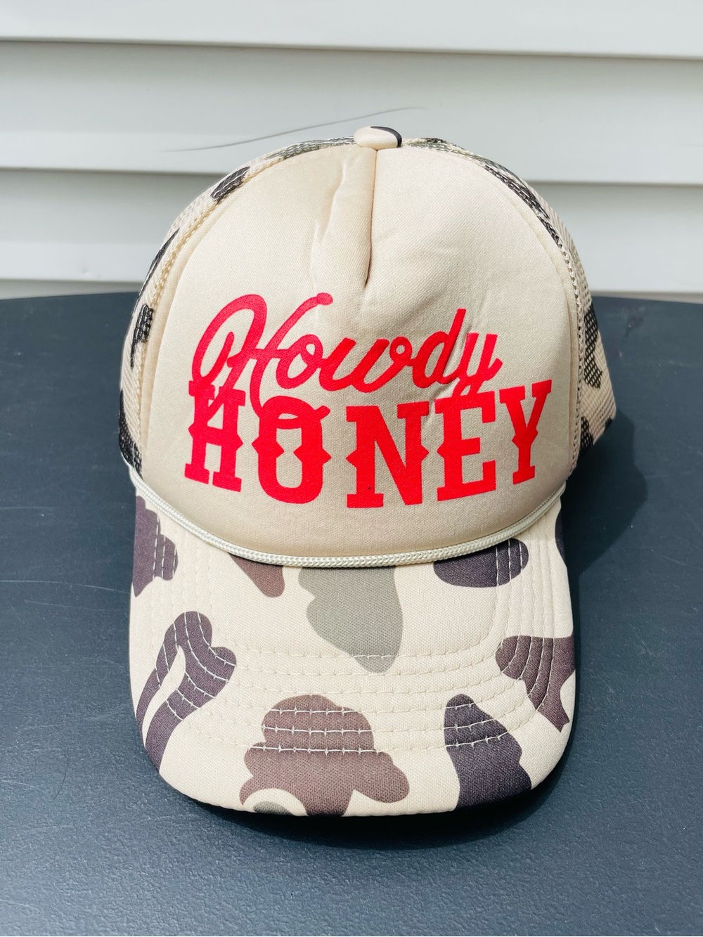 Howdy Honey Beige Camo Trucker Hat